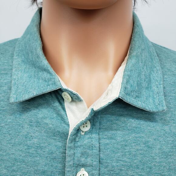Billy Reid Polo Shirt Pocket Men XL Blue Green Teal Stripe Cotton Poly Pensacola - Picture 4 of 13